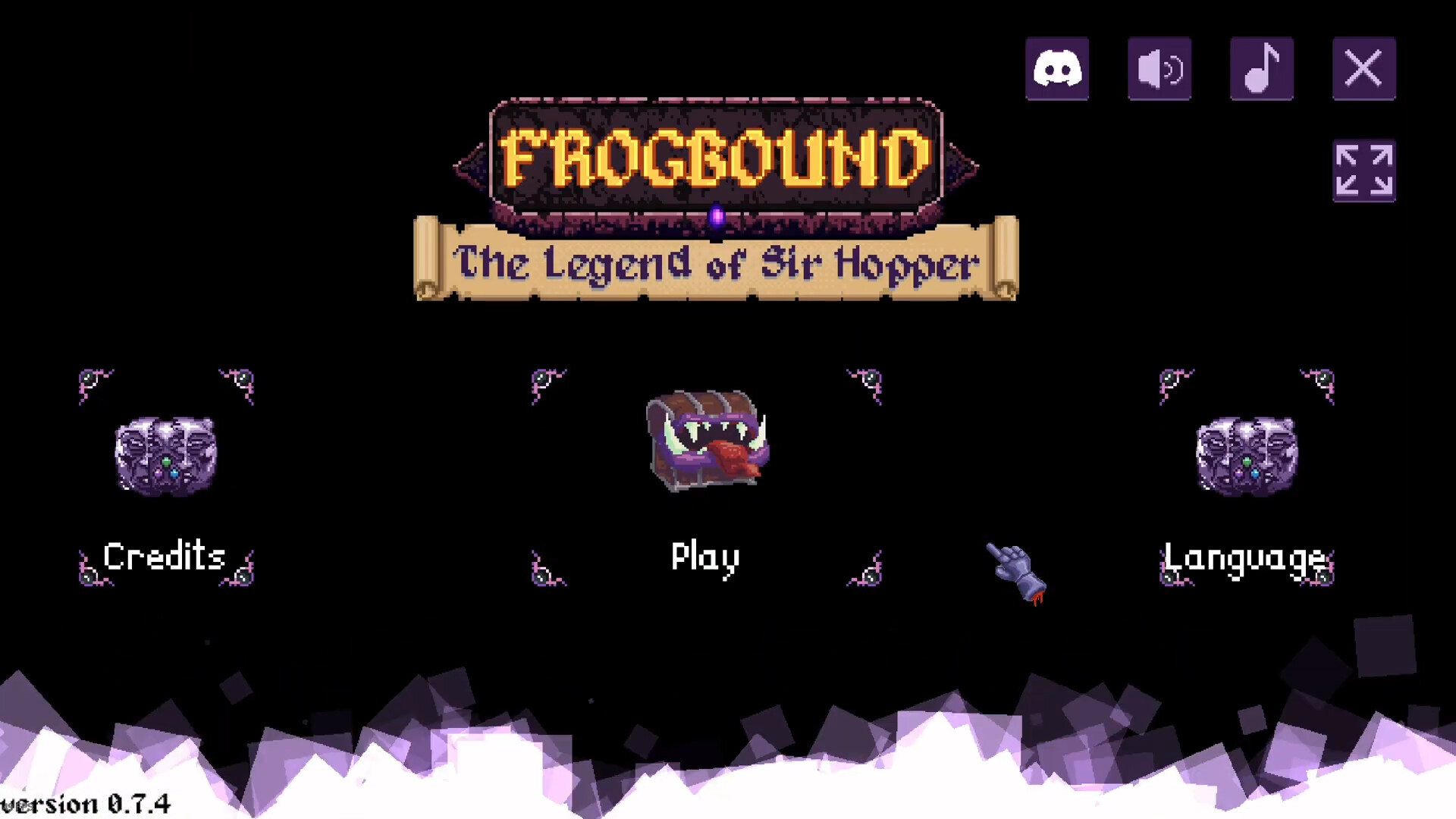 Frogbound title screen with menu